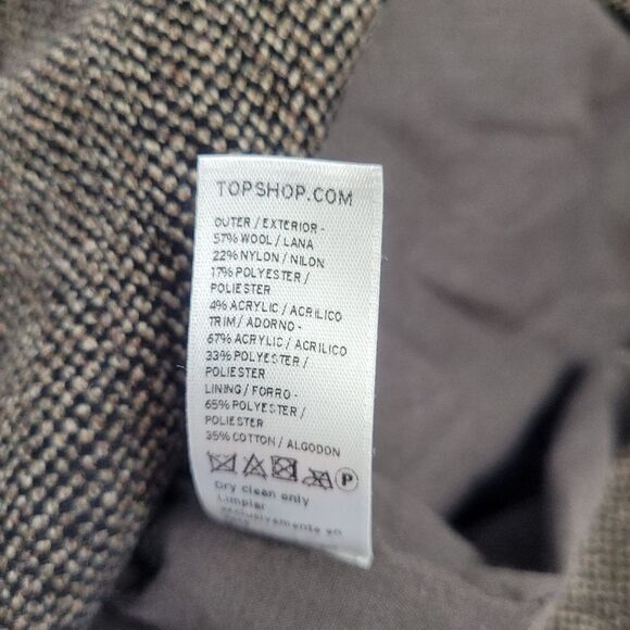 TOPSHOP faux fur collar vest wool tweed brown long dark academia 12 - Picture 10 of 10